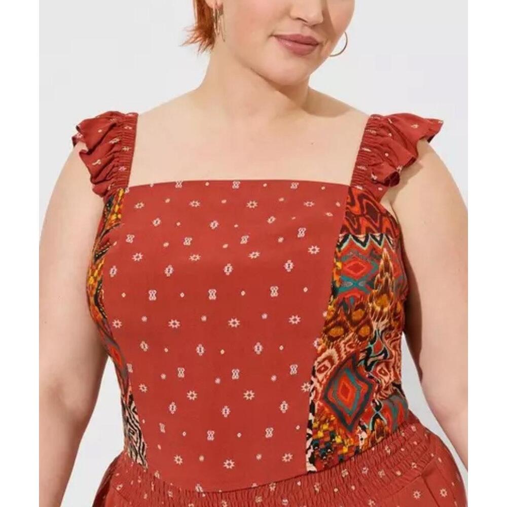 Torrid 1 Challis Smocked Ruffle Trim Crop Top 1X 14 16 NWT